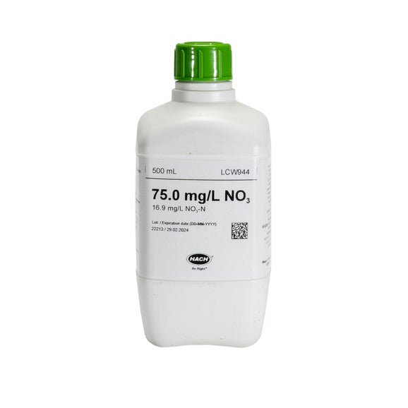 Nitrate standard, 75 mg/L NO₃ (16.9 mg/L NO₃-N), 500 mL